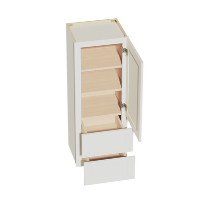 TW-WD1848: Creamy White Shaker 18"W x 48"H 1 Door & 2 Drawers Special Wall Cabinet