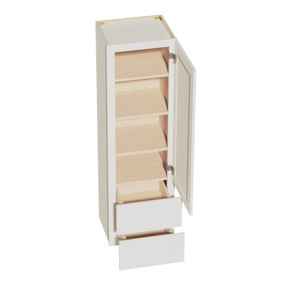 TW-WD1860: Creamy White Shaker 18"W x 60"H 1 Door & 2 Drawers Special Wall Cabinet