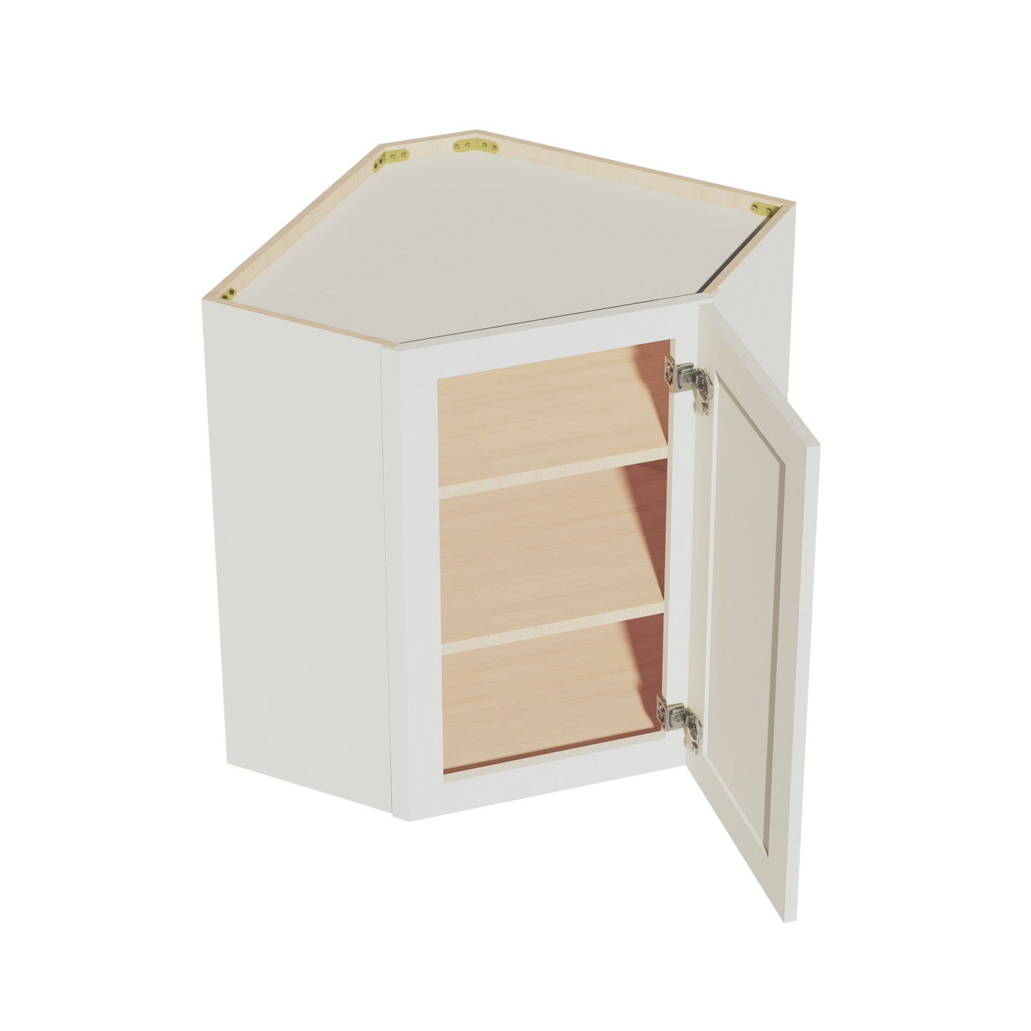 TW-WDC2430: Creamy White Shaker 24"W x 30"H 1 Door & 2 Shelves Diagonal Wall Corner Cabinet