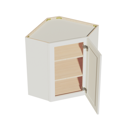 TW-WDC2430: Creamy White Shaker 24"W x 30"H 1 Door & 2 Shelves Diagonal Wall Corner Cabinet