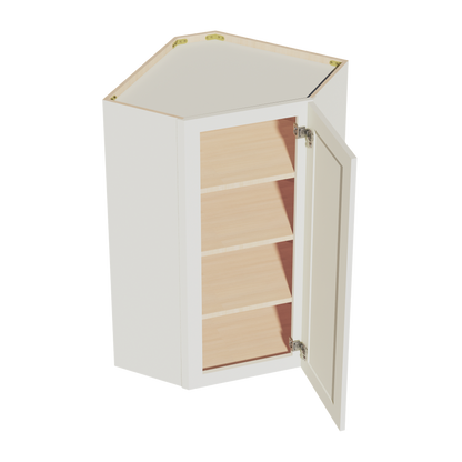 TW-WDC2442: Creamy White Shaker 24"W x 42"H 1 Door & 2 Shelves Diagonal Wall Corner Cabinet