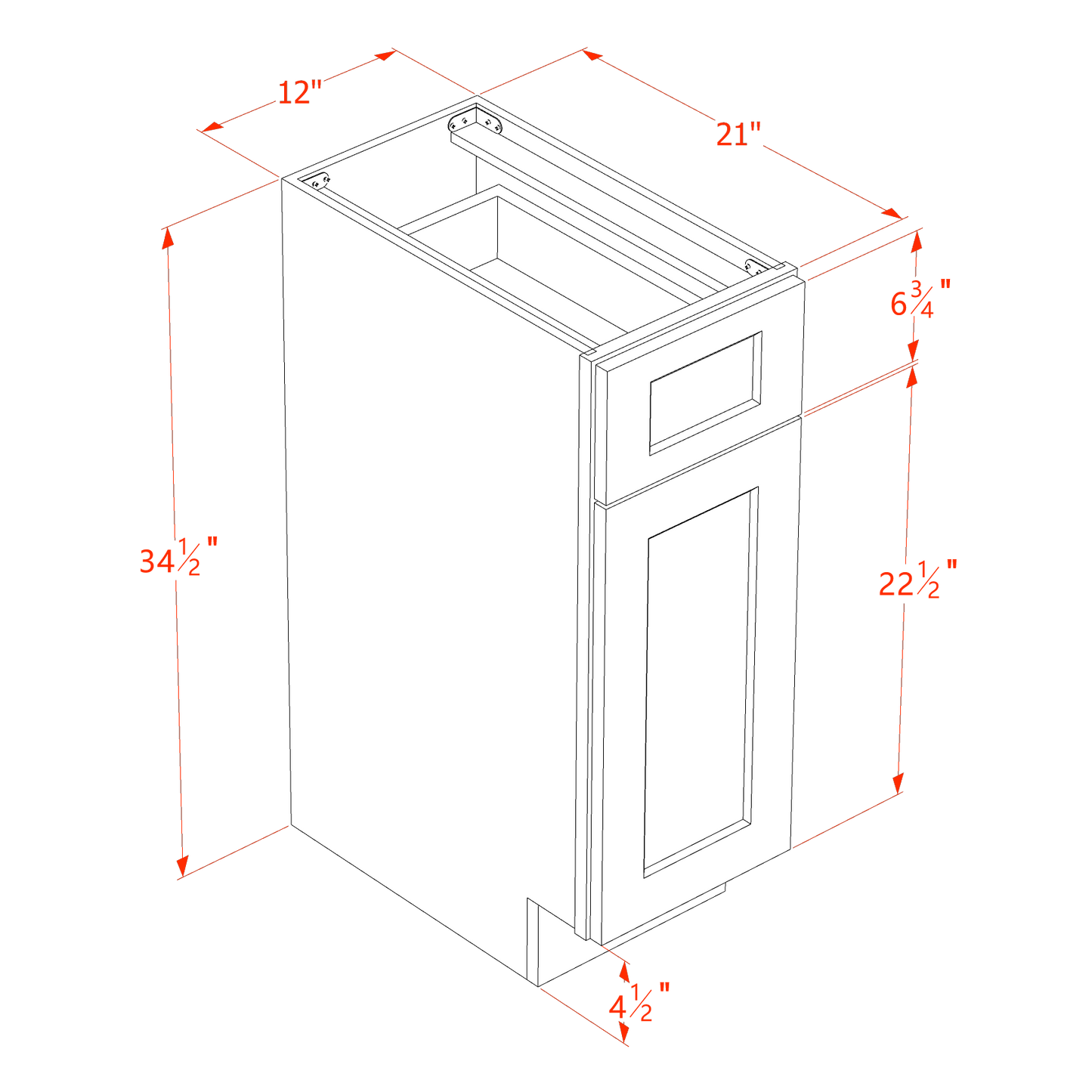 TG-VB1221: Soft Green Shaker 12"W x 34-1/2"H x 21"D 1 Door & 1 Drawer Single Door Vanity Base Cabinets