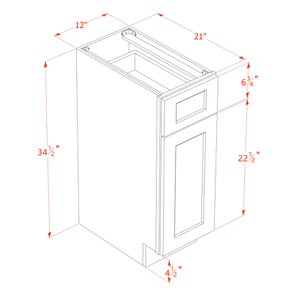 TG-VB1221: Soft Green Shaker 12"W x 34-1/2"H x 21"D 1 Door & 1 Drawer Single Door Vanity Base Cabinets