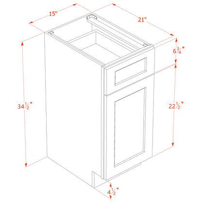 TG-VB1521: Soft Green Shaker 15"W x 34-1/2"H x 21"D 1 Door & 1 Drawer Single Door Vanity Base Cabinets