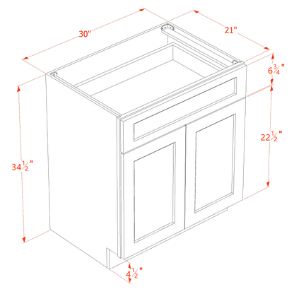 TG-VB3021: Soft Green Shaker 30"W x 34-1/2"H x 21"D 2 Doors & 1 Drawer Double Door Vanity Base Cabinets