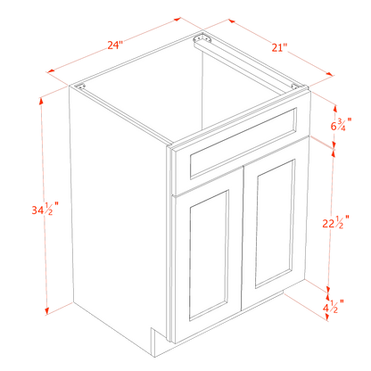 SM-VSB2421: Mocha Brown Slim Shaker 24"W x 34-1/2"H x 21"D 2 Doors & 1 False Drawer Vanity Sink Base Cabinets