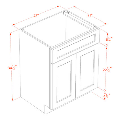 SM-VSB2721: Mocha Brown Slim Shaker 27"W x 34-1/2"H x 21"D 2 Doors & 1 False Drawer Vanity Sink Base Cabinets