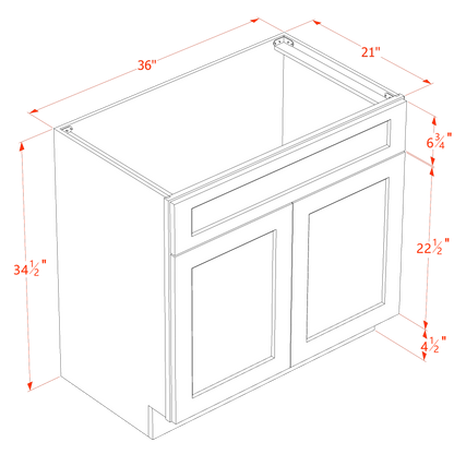 TW-VSB3621: Creamy White Shaker 36"W x 34-1/2"H x 21"D 2 Doors & 1 False Drawer Vanity Sink Base Cabinets