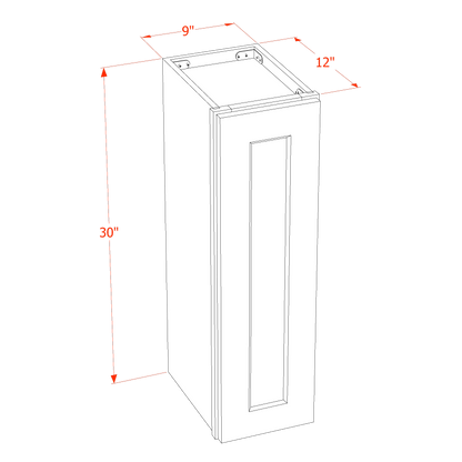 TG-W0930: Soft Green Shaker 09"W x 30"H 1 Door & 2 Shelves Standard Wall Cabinet