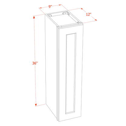 SF-W0936: Frost White Slim Shaker 09"W x 36"H 1 Door & 2 Shelves Standard Wall Cabinet