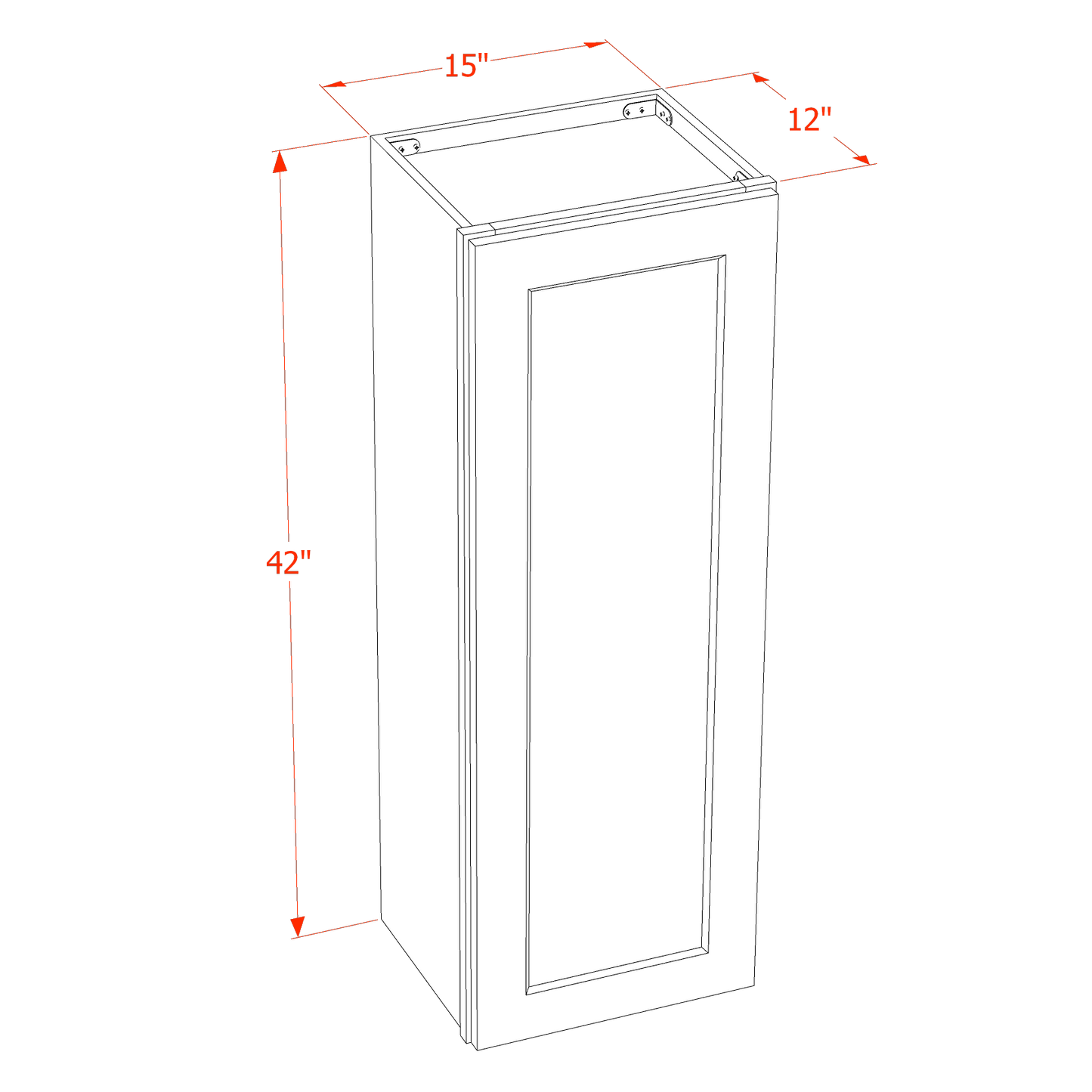 SF-W1542: Frost White Slim Shaker 15"W x 42"H 1 Door & 3 Shelves Standard Wall Cabinet