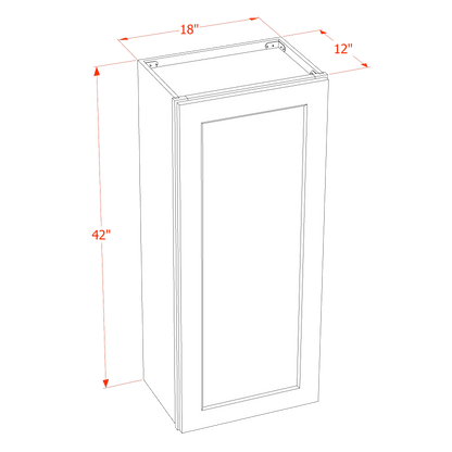 TG-W1842: Soft Green Shaker 18"W x 42"H 1 Door & 3 Shelves Standard Wall Cabinet