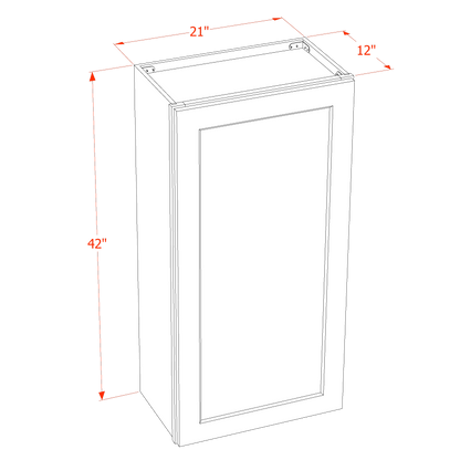 TW-W2142: Creamy White Shaker 21"W x 42"H 1 Door & 3 Shelves Standard Wall Cabinet