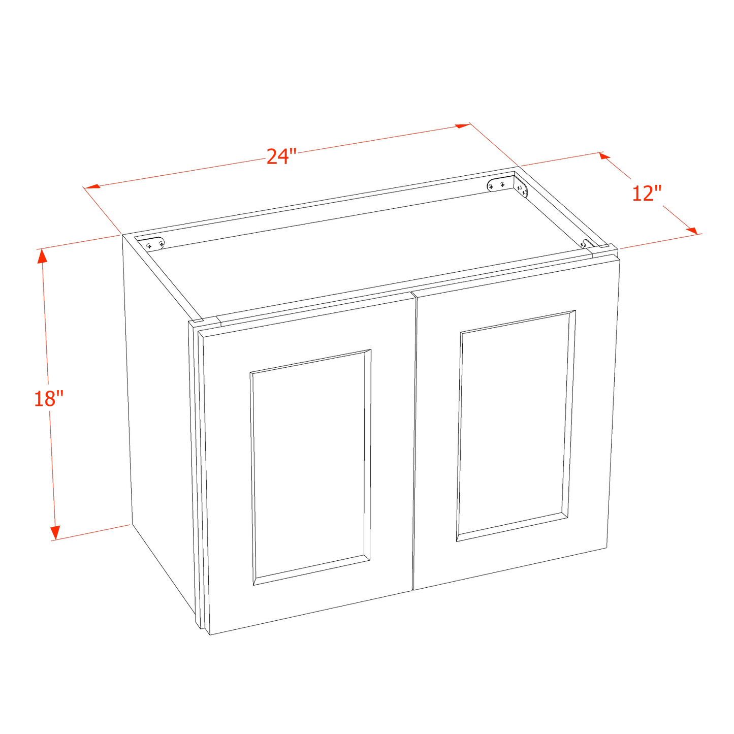 TW-W2418: Creamy White Shaker 24"W x 18"H 2 Doors Standard Wall Bridge Cabinet