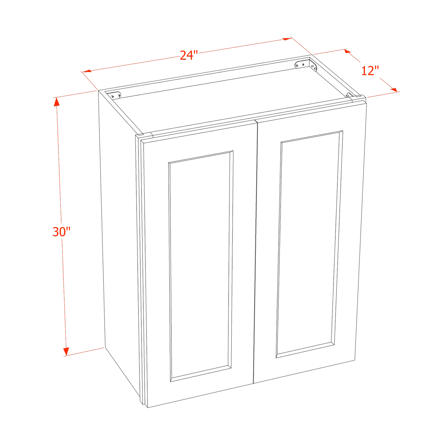 SF-W2430: Frost White Slim Shaker 24"W x 30"H 2 Doors & 2 Shelves Standard Wall Cabinet