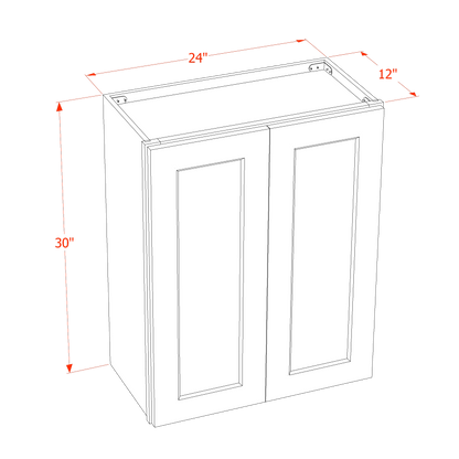 TW-W2430: Creamy White Shaker 24"W x 30"H 2 Doors & 2 Shelves Standard Wall Cabinet