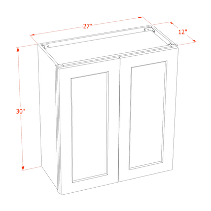 TW-W2730: Creamy White Shaker 27"W x 30"H 2 Doors & 2 Shelves Standard Wall Cabinet