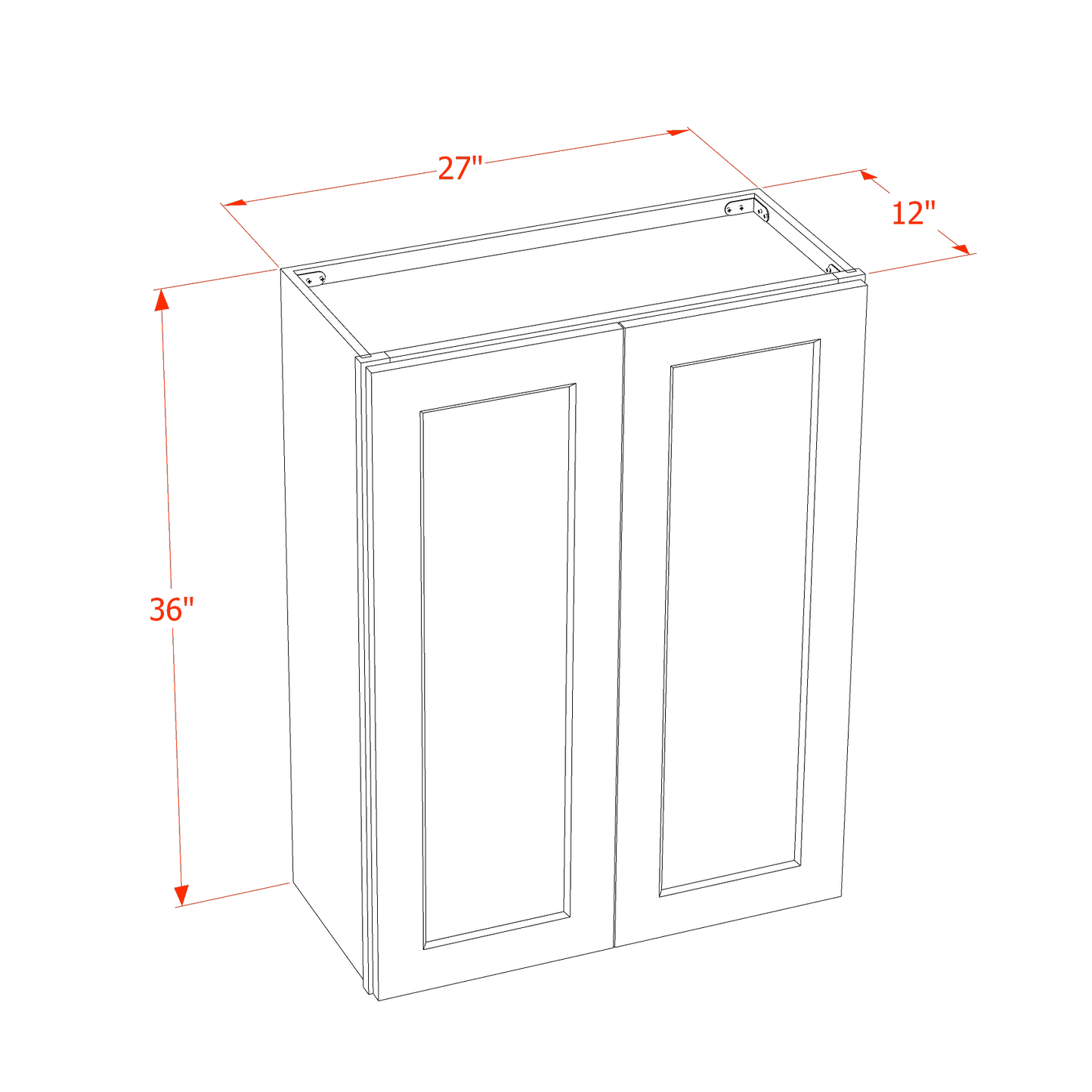 SF-W2736: Frost White Slim Shaker 27"W x 36"H 2 Doors & 2 Shelves Standard Wall Cabinet