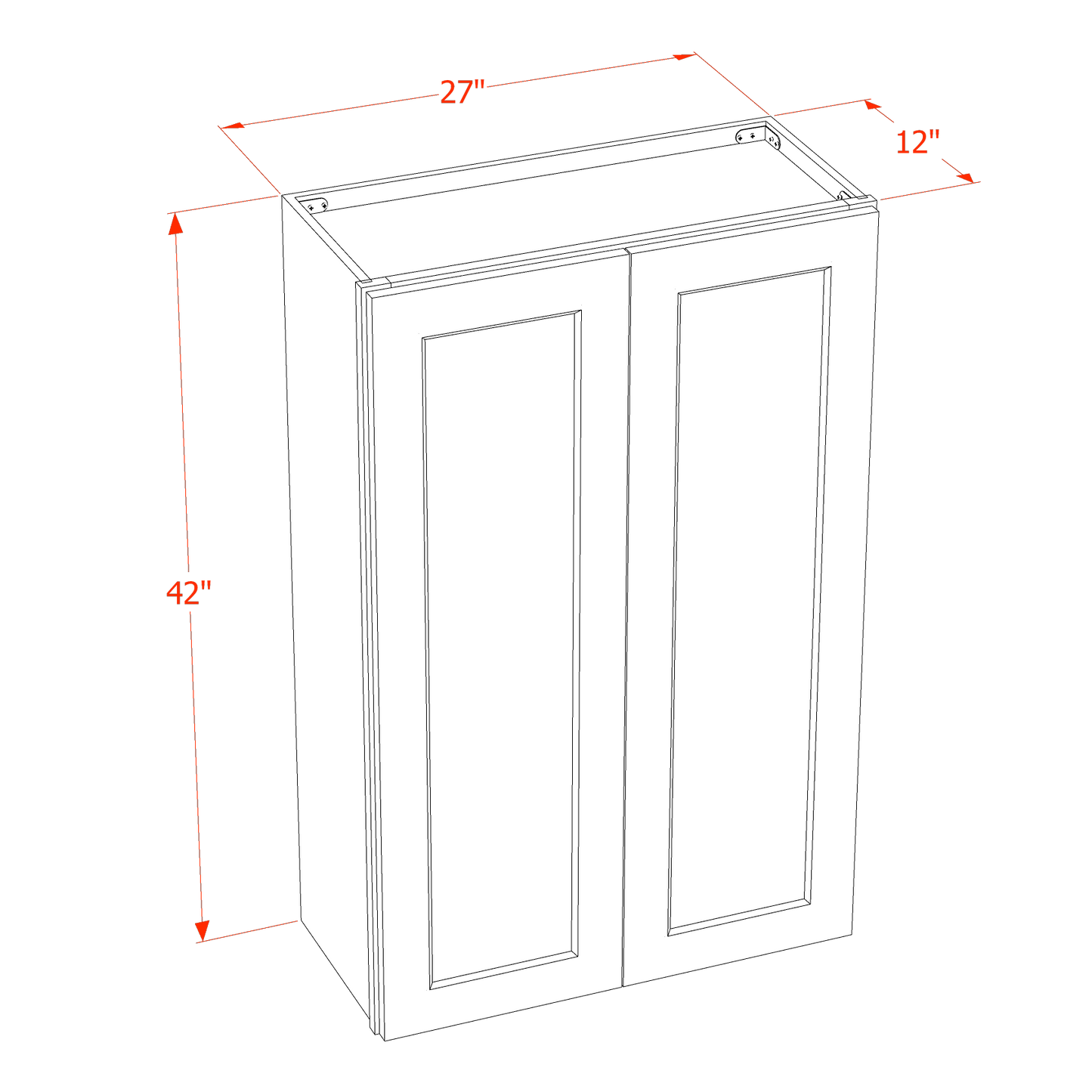 TG-W2742: Soft Green Shaker 27"W x 42"H 2 Doors & 3 Shelves Standard Wall Cabinet