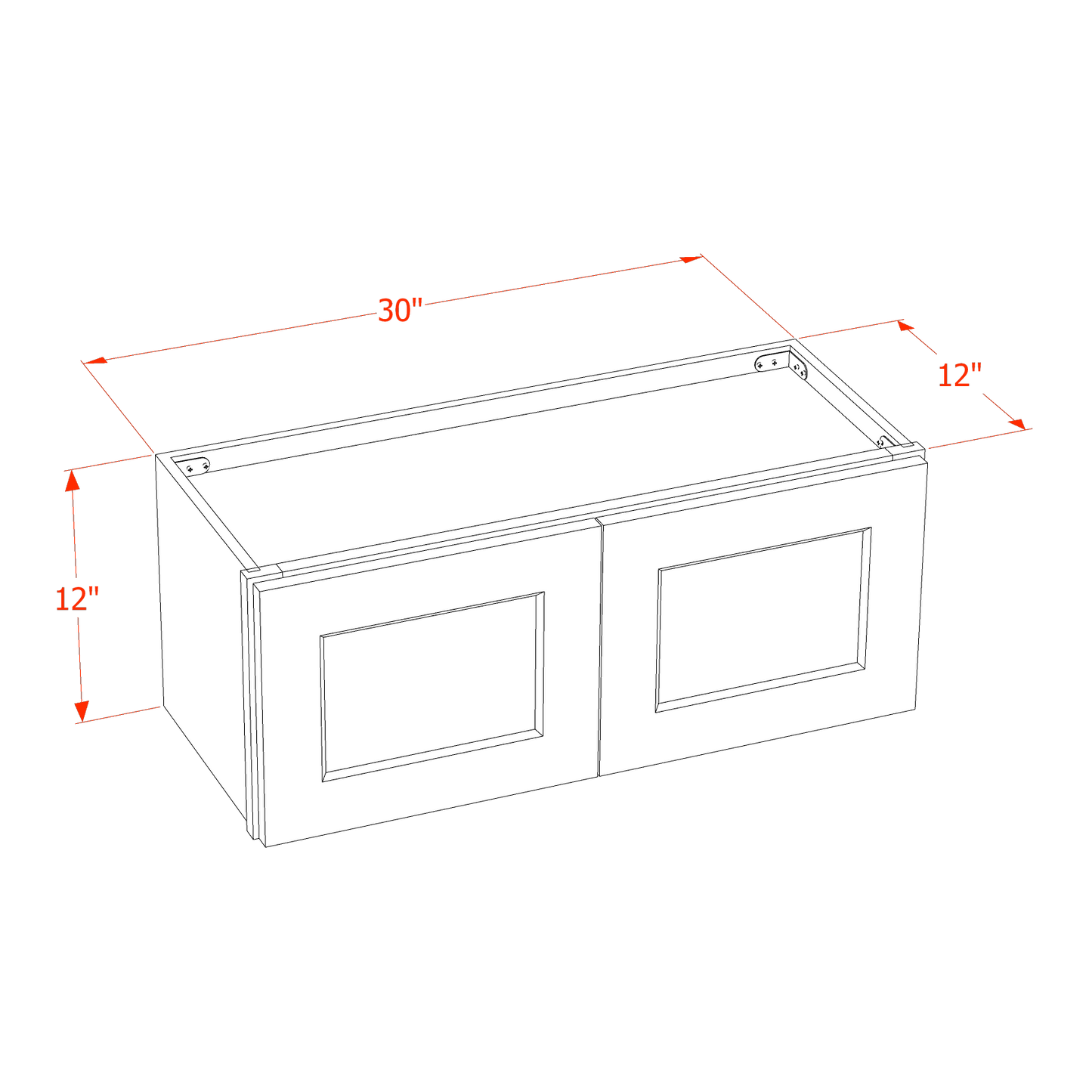 TW-W3012: Creamy White Shaker 30"W x 12"H 2 Doors Standard Wall Bridge Cabinet