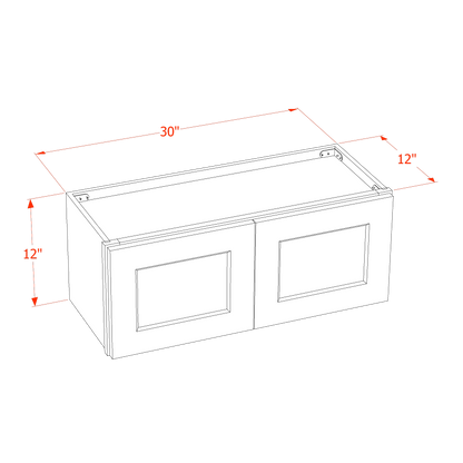 TW-W3012: Creamy White Shaker 30"W x 12"H 2 Doors Standard Wall Bridge Cabinet