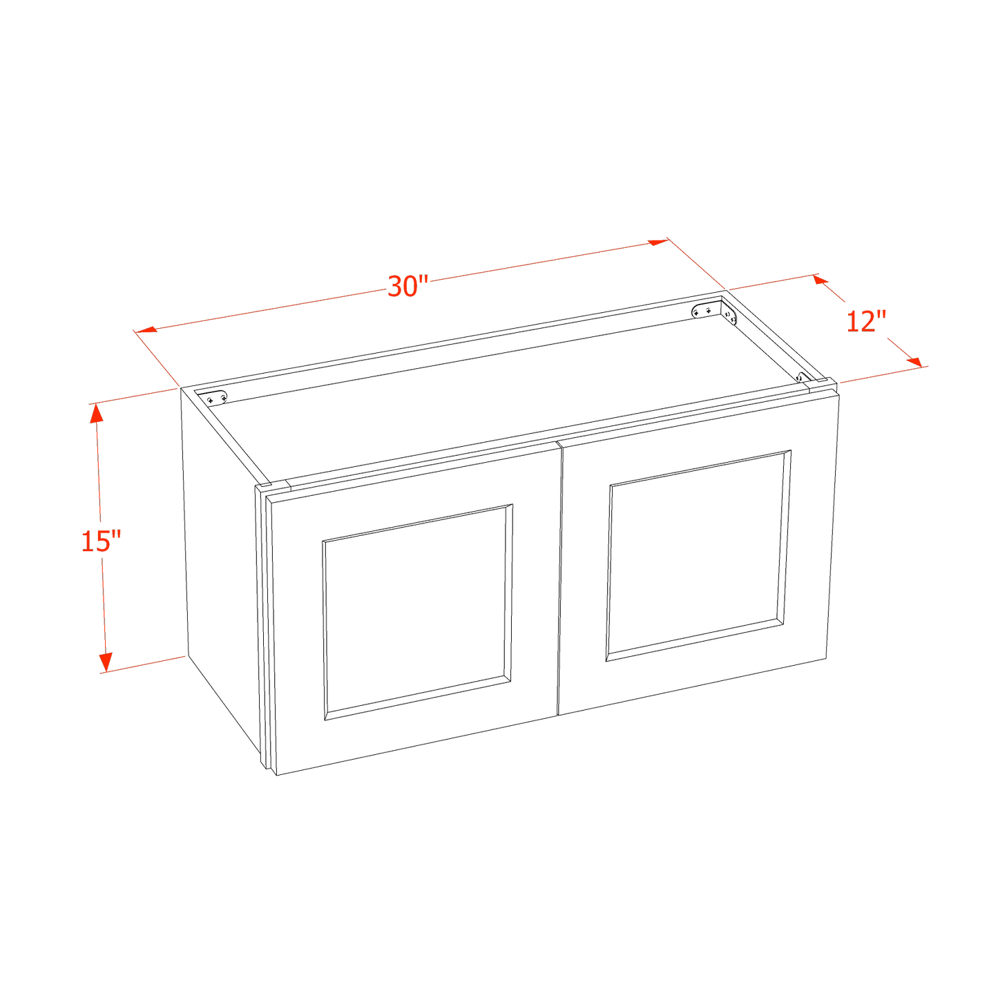 TW-W3015: Creamy White Shaker 30"W x 15"H 2 Doors Standard Wall Bridge Cabinet