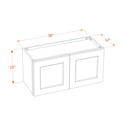 TW-W3015: Creamy White Shaker 30"W x 15"H 2 Doors Standard Wall Bridge Cabinet