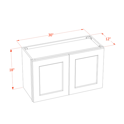 TW-W3018: Creamy White Shaker 30"W x 18"H 2 Doors Standard Wall Bridge Cabinet