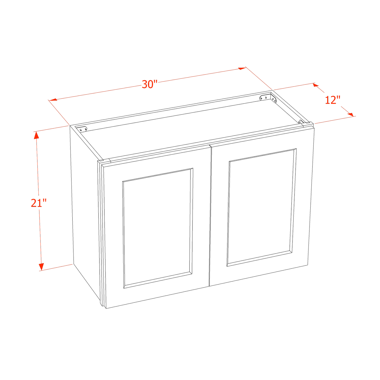 TW-W3021: Creamy White Shaker 30"W x 21"H 2 Doors Standard Wall Bridge Cabinet