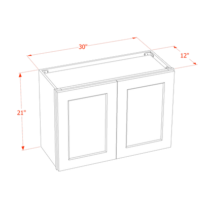 TW-W3021: Creamy White Shaker 30"W x 21"H 2 Doors Standard Wall Bridge Cabinet