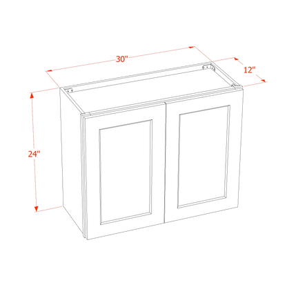 TW-W3024: Creamy White Shaker 30"W x 24"H 2 Doors Standard Wall Bridge Cabinet