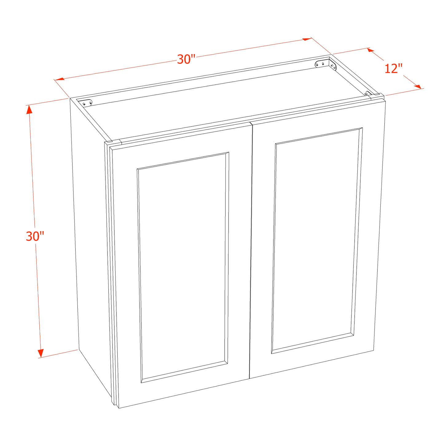 TW-W3030: Creamy White Shaker 30"W x 30"H 2 Doors & 2 Shelves Standard Wall Cabinet