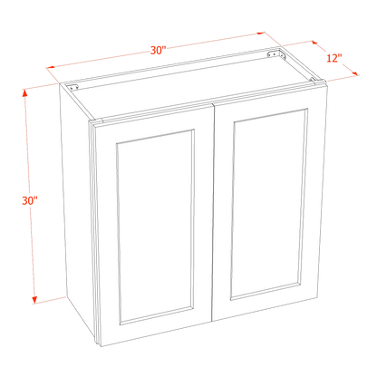 TW-W3030: Creamy White Shaker 30"W x 30"H 2 Doors & 2 Shelves Standard Wall Cabinet