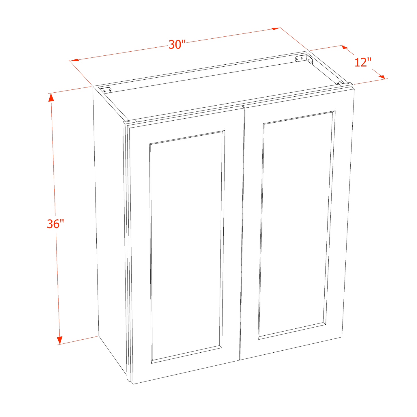 SF-W3036: Frost White Slim Shaker 30"W x 36"H 2 Doors & 2 Shelves Standard Wall Cabinet