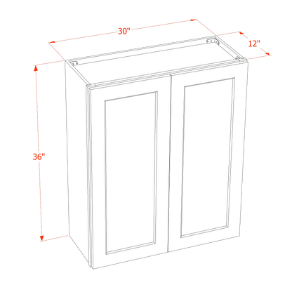 SF-W3036: Frost White Slim Shaker 30"W x 36"H 2 Doors & 2 Shelves Standard Wall Cabinet