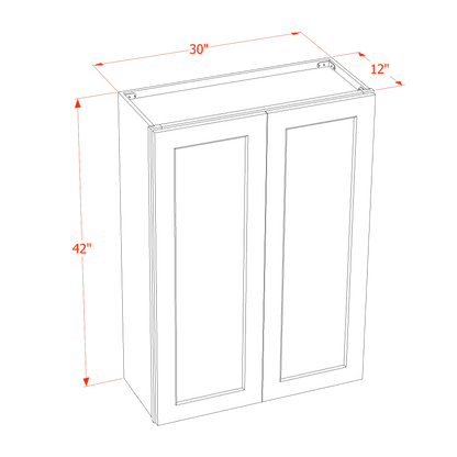 TG-W3042: Soft Green Shaker 30"W x 42"H 2 Doors & 3 Shelves Standard Wall Cabinet