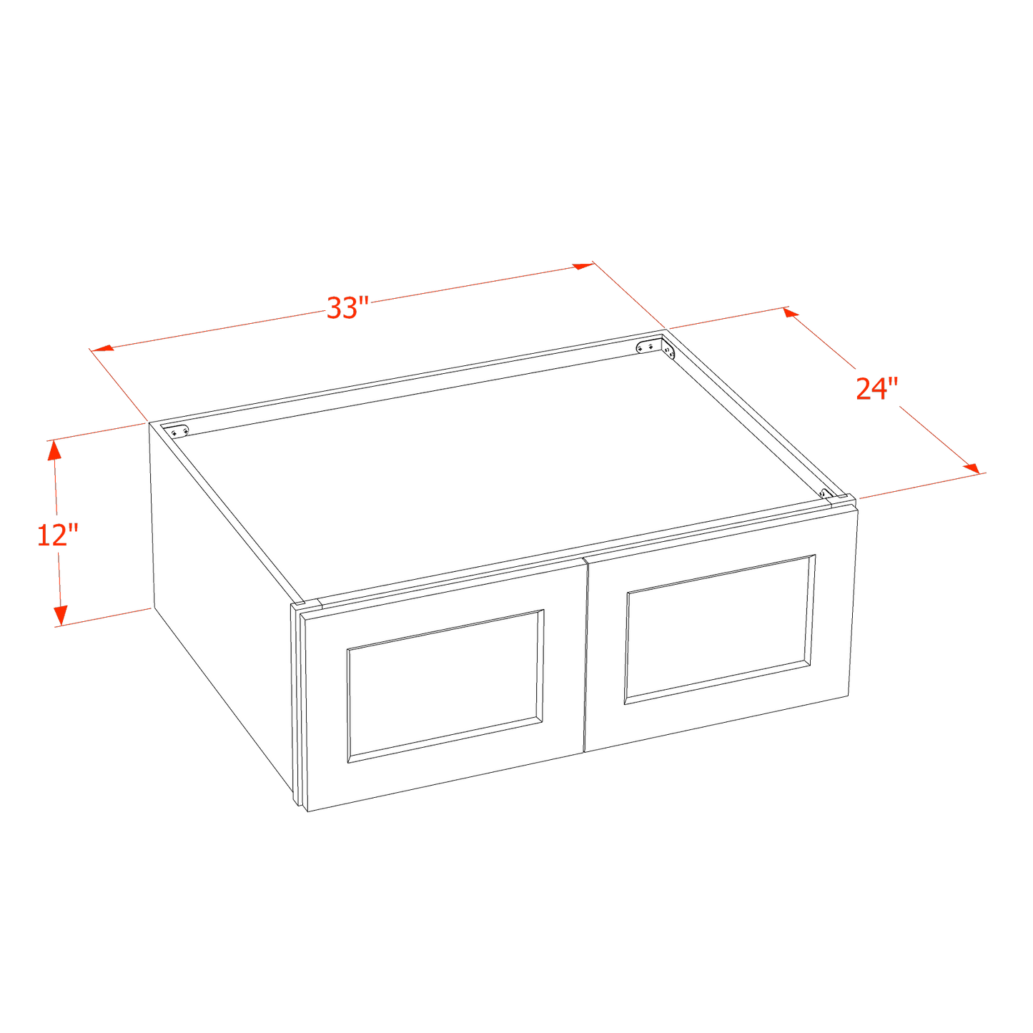 SF-W331224: Frost White Slim Shaker 33"W x 12"H x 24"D 2 Doors Standard Bridge Wall Cabinet