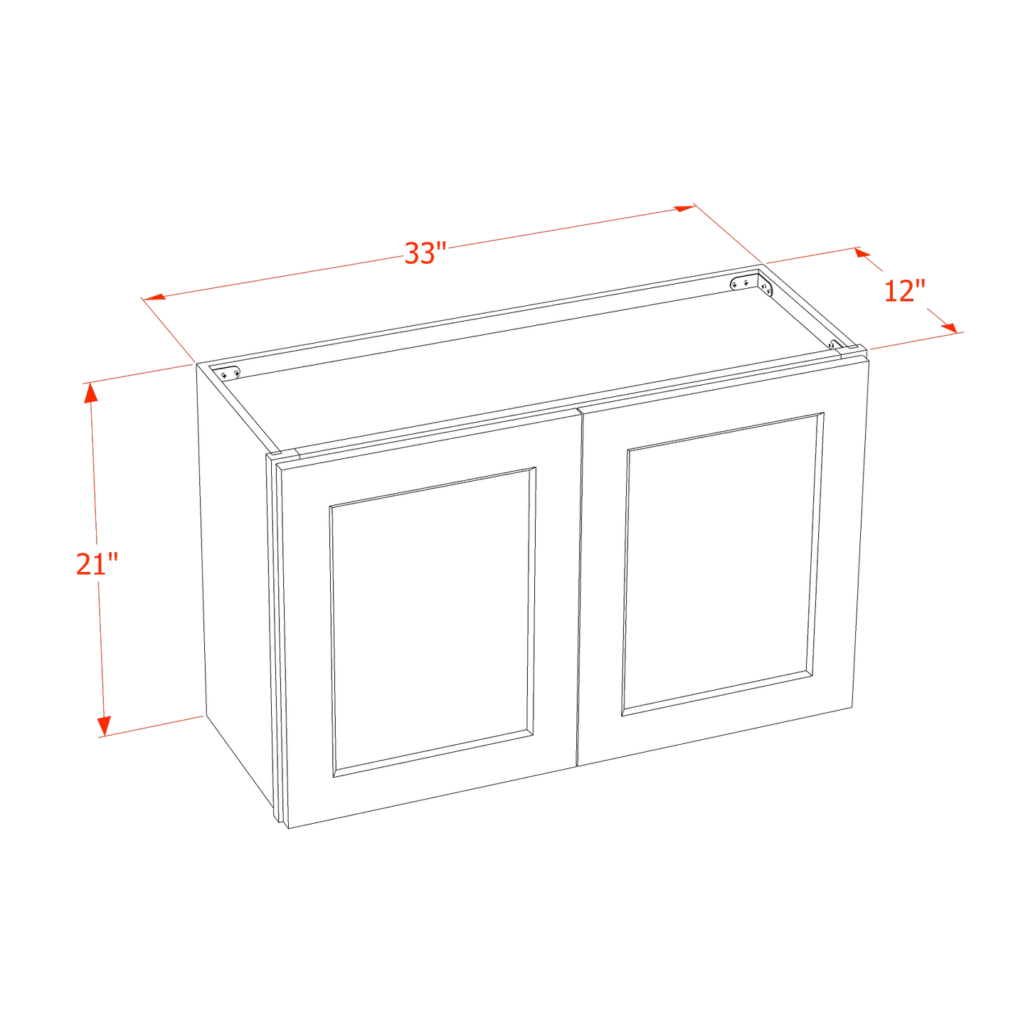 SF-W3321: Frost White Slim Shaker 33"W x 21"H 2 Doors Standard Wall Bridge Cabinet