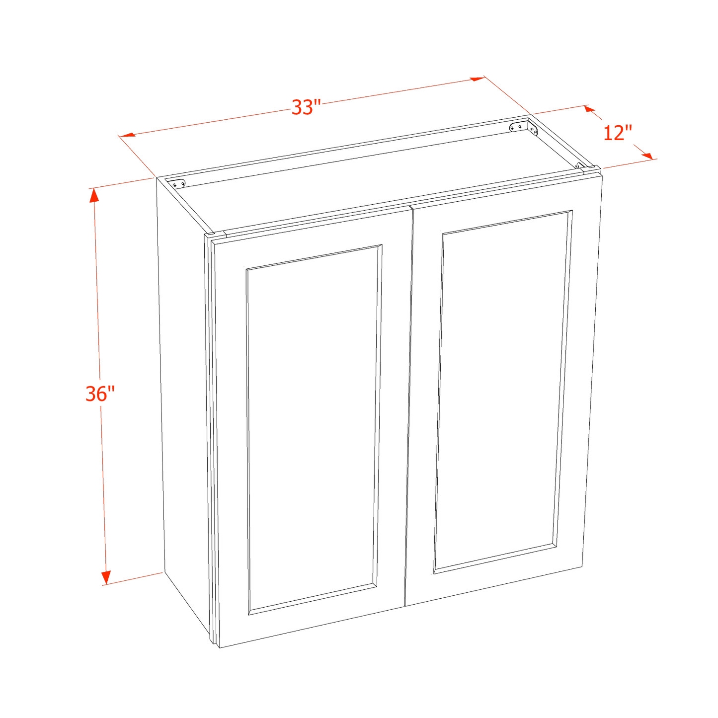 SF-W3336: Frost White Slim Shaker 33"W x 36"H 2 Doors & 2 Shelves Standard Wall Cabinet