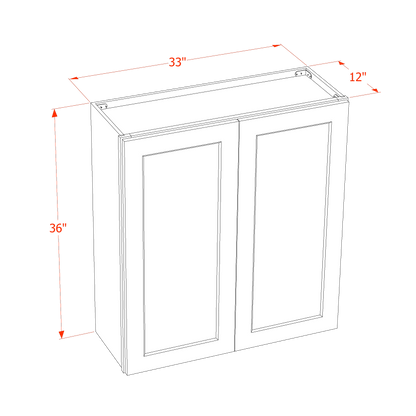 SF-W3336: Frost White Slim Shaker 33"W x 36"H 2 Doors & 2 Shelves Standard Wall Cabinet