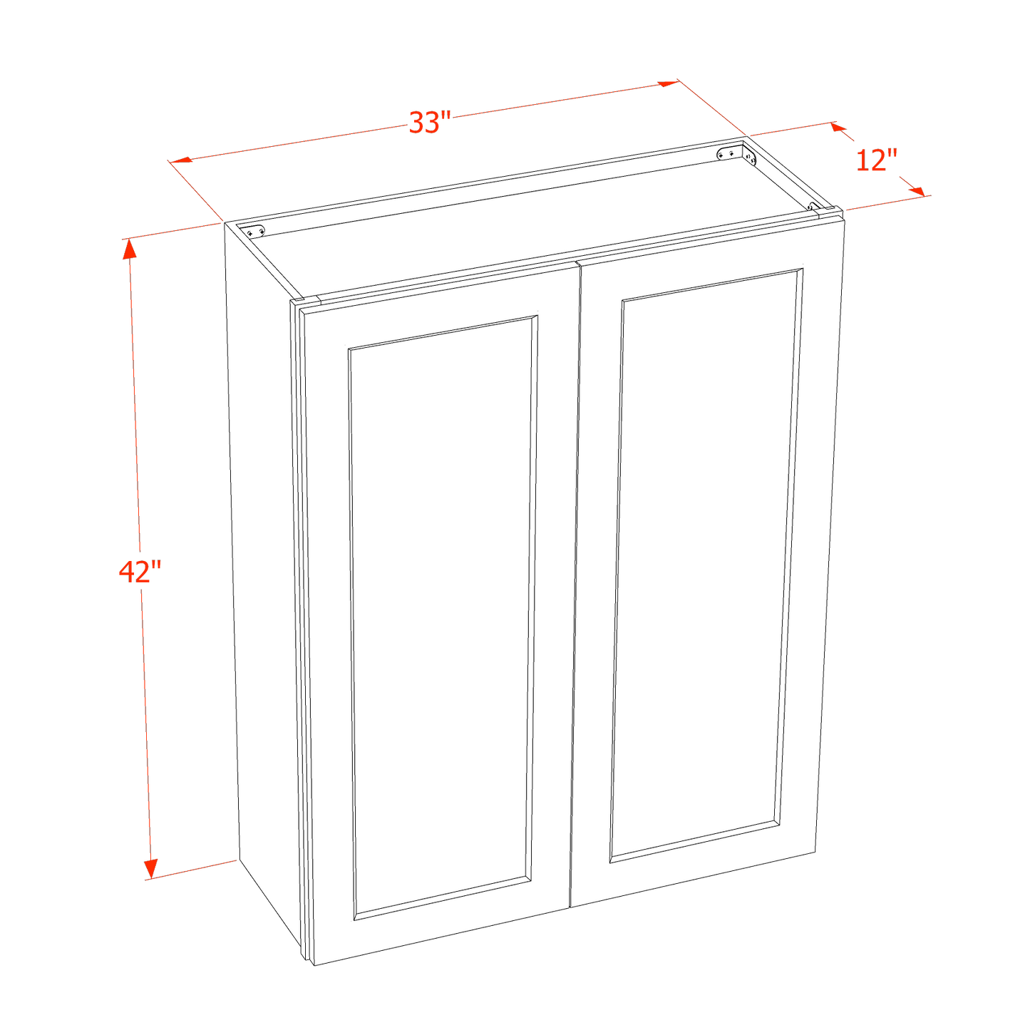 SF-W3342: Frost White Slim Shaker 33"W x 42"H 2 Doors & 3 Shelves Standard Wall Cabinet