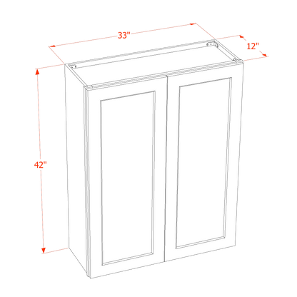 TG-W3342: Soft Green Shaker 33"W x 42"H 2 Doors & 3 Shelves Standard Wall Cabinet