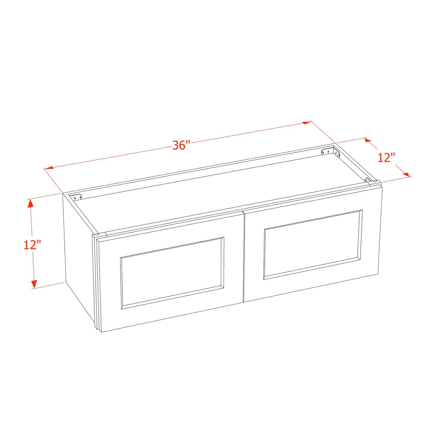 SF-W3612: Frost White Slim Shaker 36"W x 12"H 2 Doors Standard Wall Bridge Cabinet