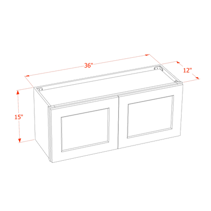 SF-W3615: Frost White Slim Shaker 36"W x 15"H 2 Doors Standard Wall Bridge Cabinet