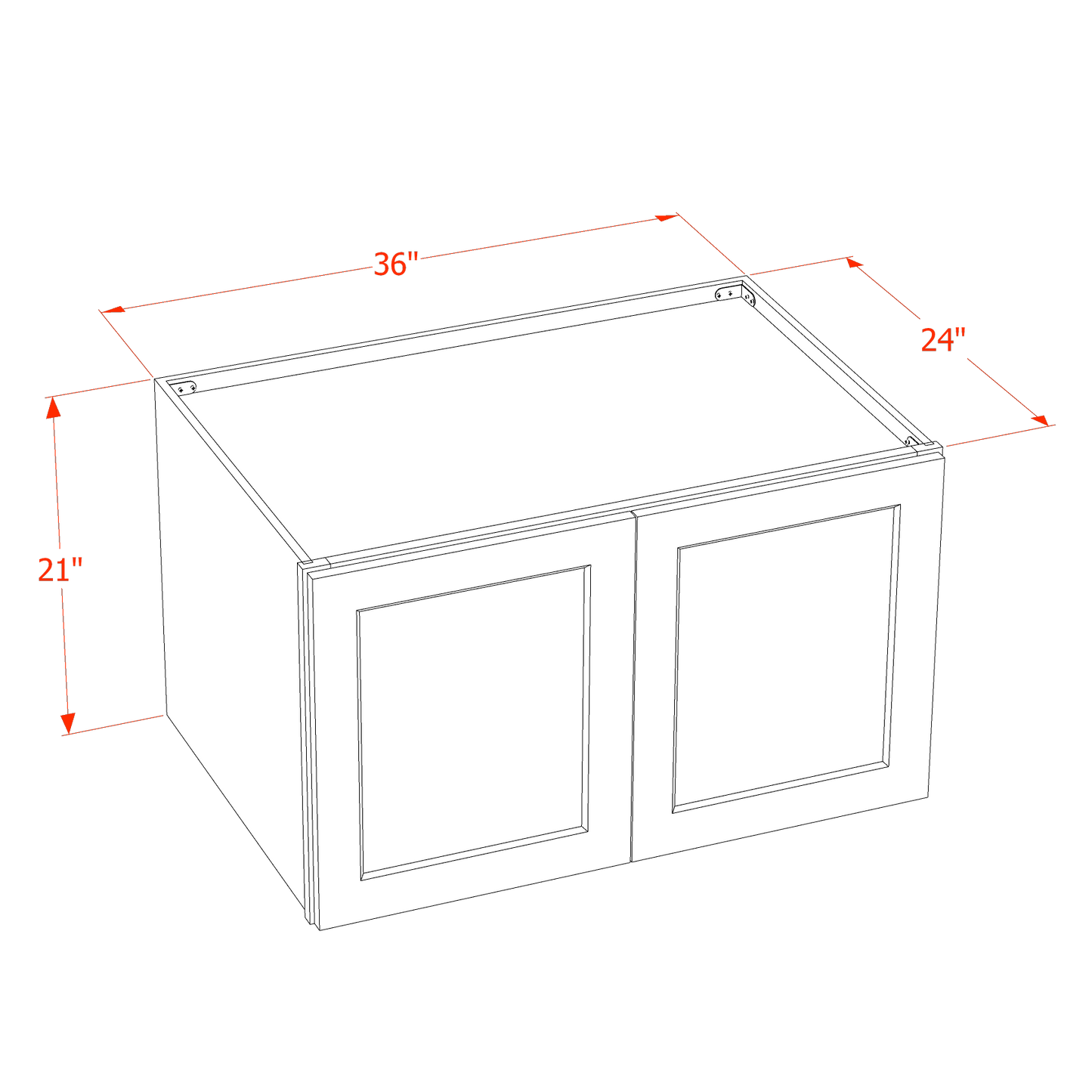 TW-W362124: Creamy White Shaker 36"W x 21"H x 24"D 2 Doors & 1 Shelf Standard Bridge Wall Cabinet