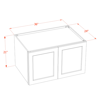 TW-W362124: Creamy White Shaker 36"W x 21"H x 24"D 2 Doors & 1 Shelf Standard Bridge Wall Cabinet