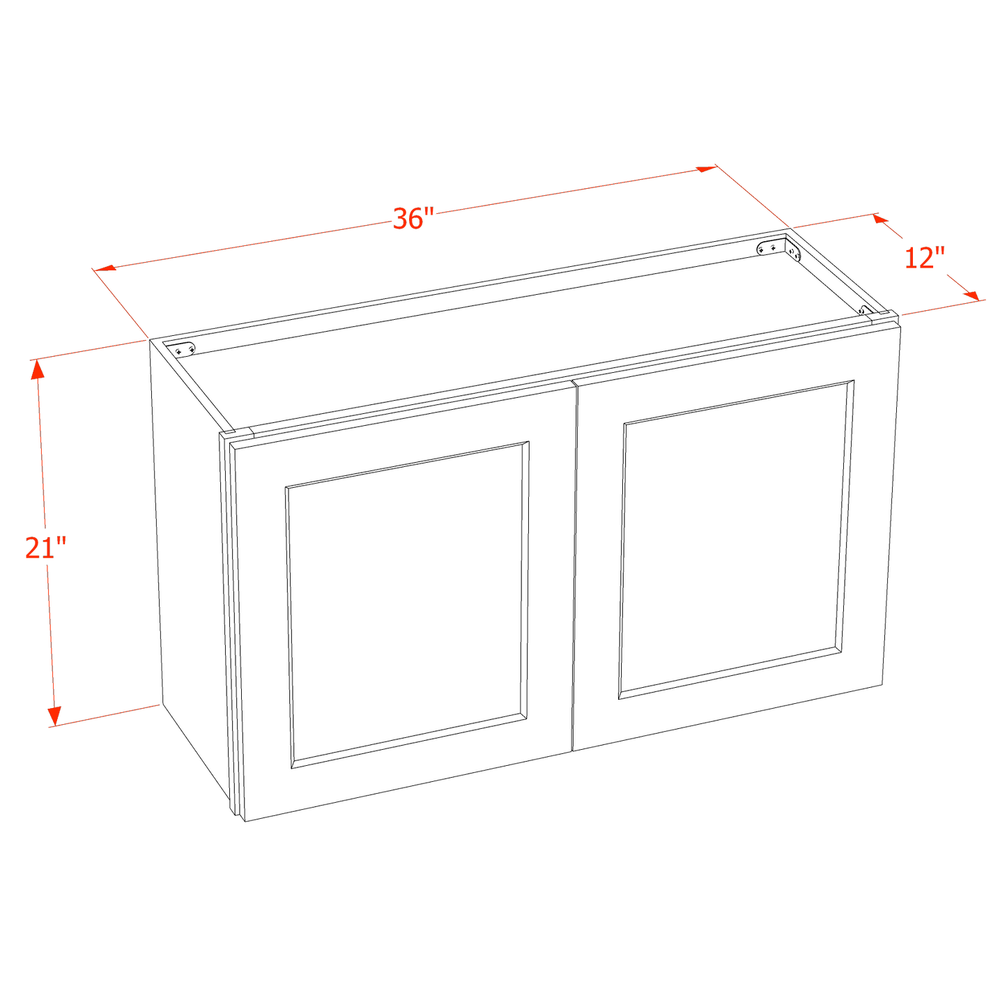 TW-W3621: Creamy White Shaker 36"W x 21"H 2 Doors Standard Wall Bridge Cabinet