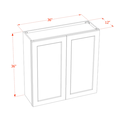 TW-W3636: Creamy White Shaker 36"W x 36"H 2 Doors & 2 Shelves Standard Wall Cabinet