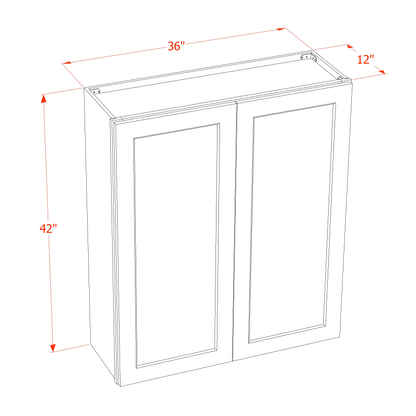 TW-W3642: Creamy White Shaker 36"W x 42"H 2 Doors & 3 Shelves Standard Wall Cabinet