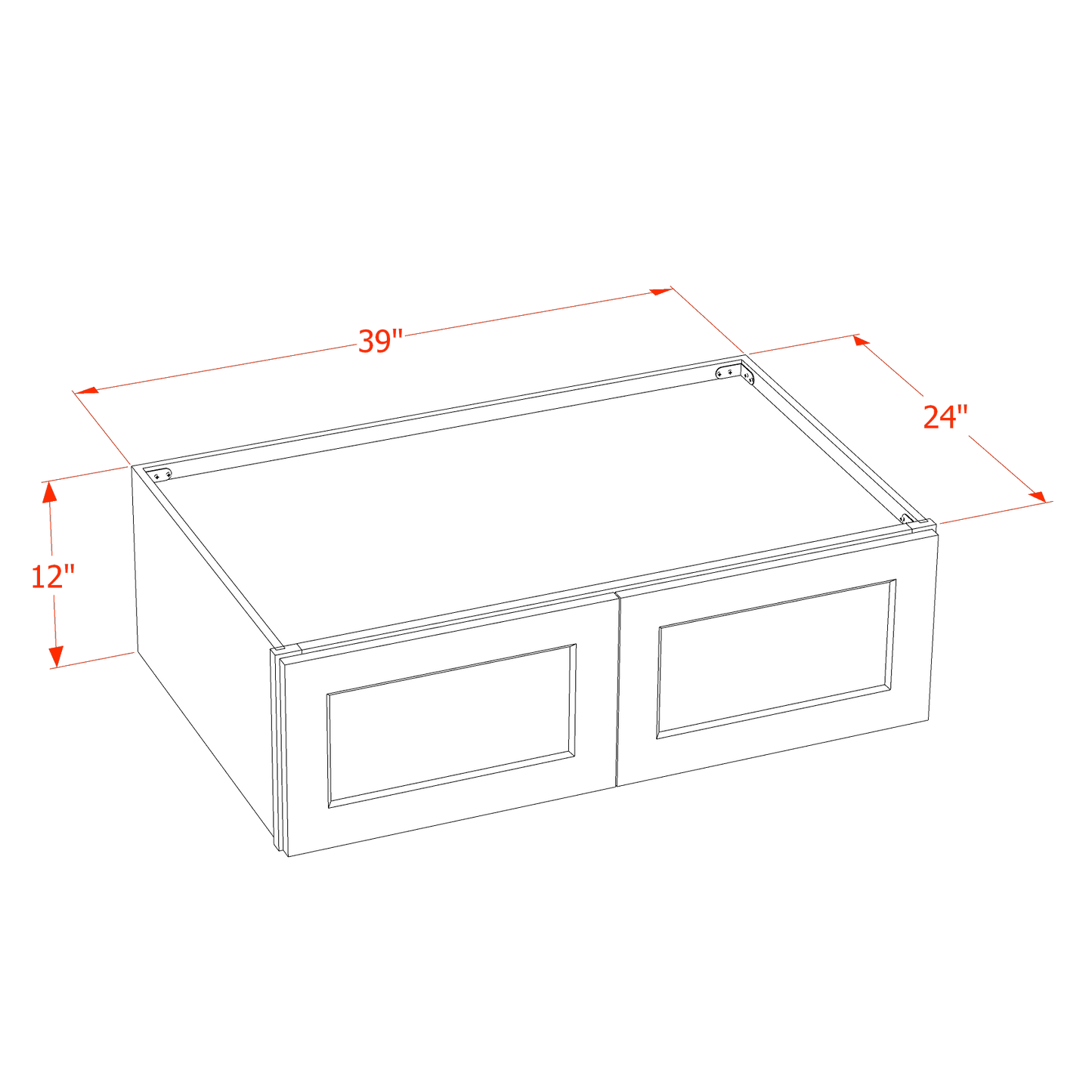 TW-W391224: Creamy White Shaker 39"W x 12"H x 24"D 2 Doors Standard Bridge Wall Cabinet